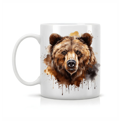 kubek, biały, ceramiczny, z nadrukiem,niedźwiedź, pamiątka, kubek 330ml,
