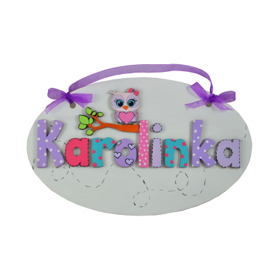 Tabliczka TK07-PANI SOWA Z IMIENIEM 3D malowana