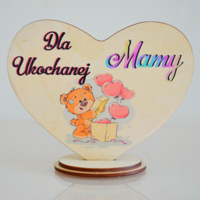 Drewniane SERCE DLA MAMY nadruk UV na podstawce