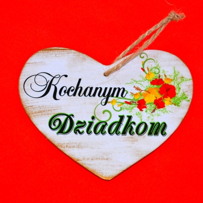 Drewniana zawieszka SERCE DLA DZIADKÓW malowane