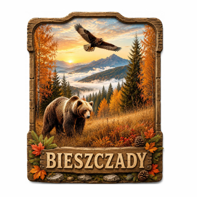 magnes, pamiątka, na lodówkę, bieszczady, wilk, niedźwiedź