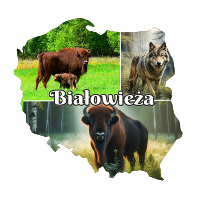 magnes, pamiątka, na lodówkę, mapa polski, polska, żubr, białowieża, bieszczady