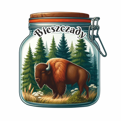magnes, pamiątka, na lodówkę, słoik, żubr, bieszczady, białowieża
