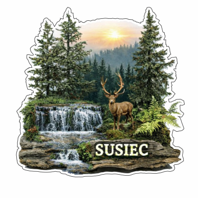 magnes, pamiątka, na lodówkę, velo, białowieża, liść, jeleń, susiec