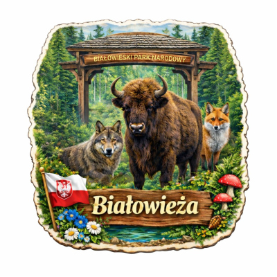 magnes Białowieża, żubr, wilk, ryś, pamiątka, Puszcza Białowieska
