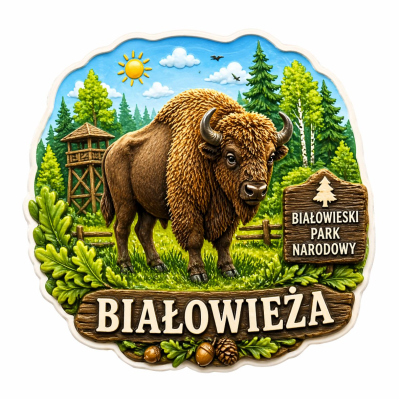 magnes Białowieża, żubr, wilk, ryś, pamiątka, Puszcza Białowieska